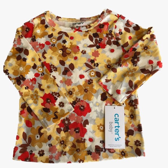 Carter's Baby Girls Long Sleeves Shirt Flowers Leaves Fall Colors Size 9 M - Picture 1 of 8